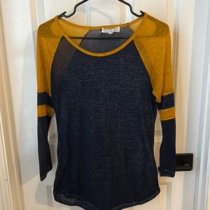 Small blue and yellow 3/4 sleeve Baseball tee